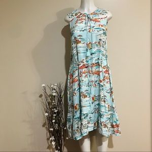 beachlunchlounge Aqua and Coral Scenic Midi Dress